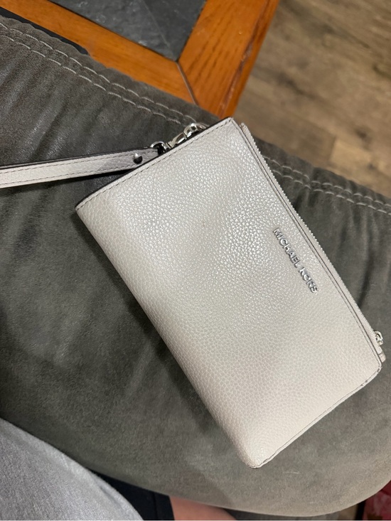 Michael Kors Handbags - Michael Kors Pebbled Leather Cellphone Wristlet Light Gray with Silver Hardware